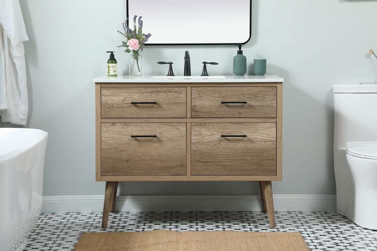Elegant 42 In. Single Bathroom Vanity in Natural Oak