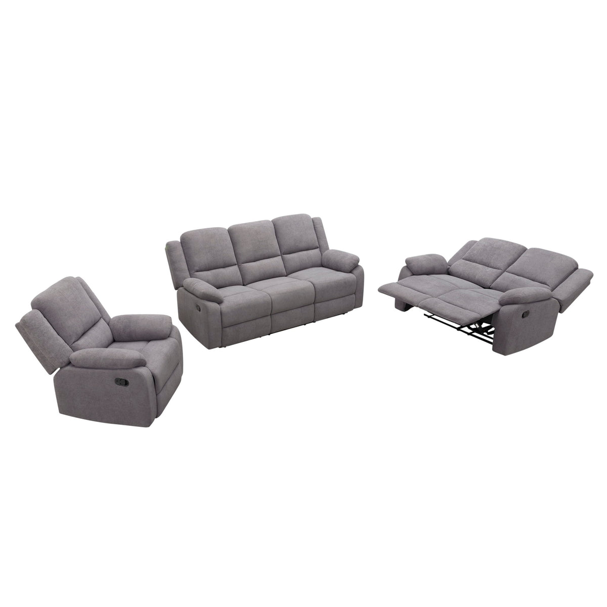 3 Piece Reclining Sofa Set With 150° Deep Recline, 3 Seat Couch, Loveseat & Single Recliner - Gray