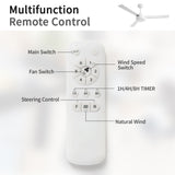 52" Ceiling Fan With Remote Control, 3 Blades, DC Motor, 6 Speed Reversible For Living Room - White