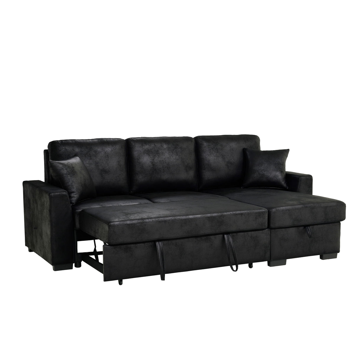 Upholstered Sectional With Pull-Out Bed And Chaise Storage