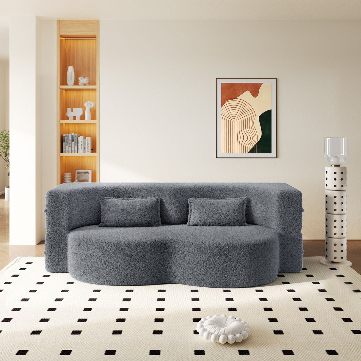 Modern Floor Sofa With 2 Pillows, Twin Size For Living Room