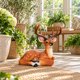 Lying Deer Garden Statue, Buck Sculpture With Detachable Antlers For Outdoor Decor - Brown