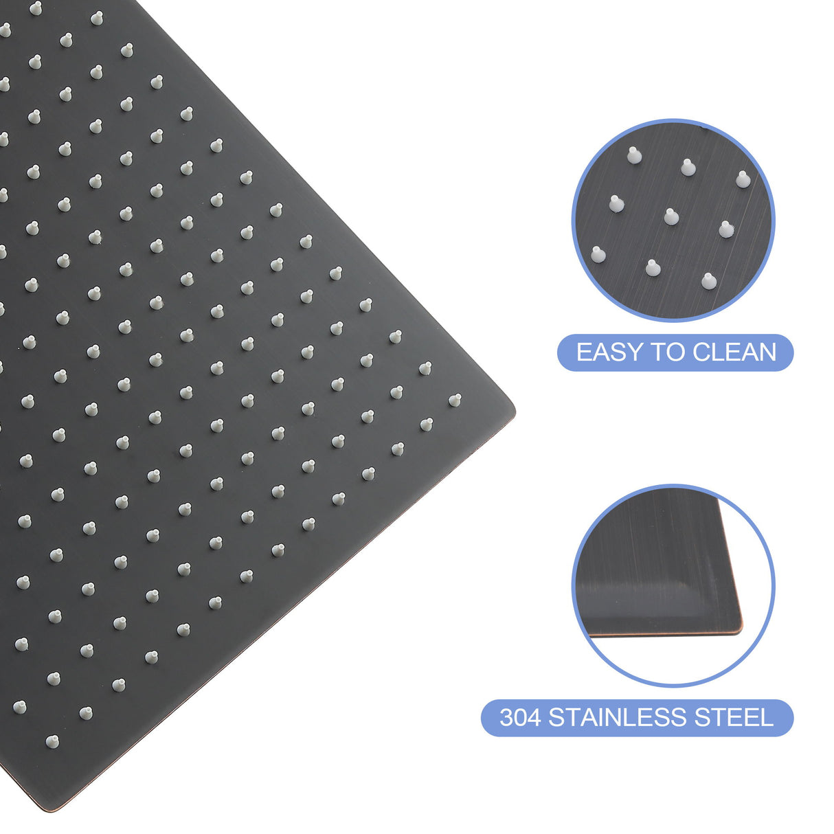 16" Square Rainfall Shower Head Fixed Wall Mount With Full Body Coverage & Self Cleaning Silicone Nozzles