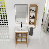 Freestanding Bathroom Vanity Set With Tall Linen Cabinet, Single Sink, Extra Storage, Soft Close Doors - Glossy White / Light Oak