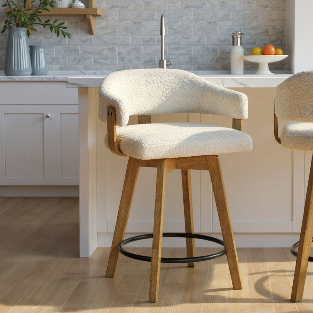 Callah - Contemporary Natural Wood Counter Height Kitchen Bar Stool