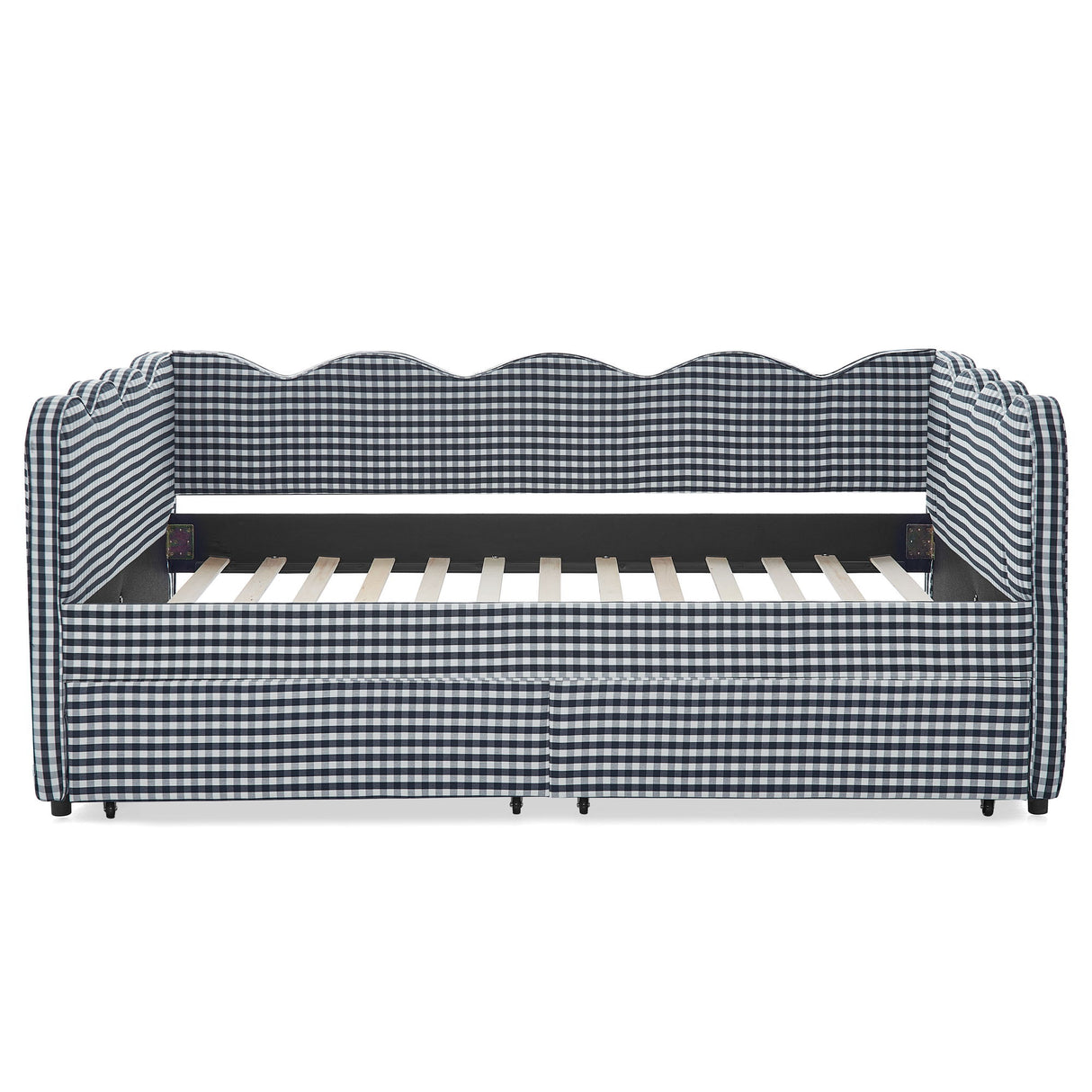 Gingham Daybed With USB Charging Port, Wave-Shaped Design