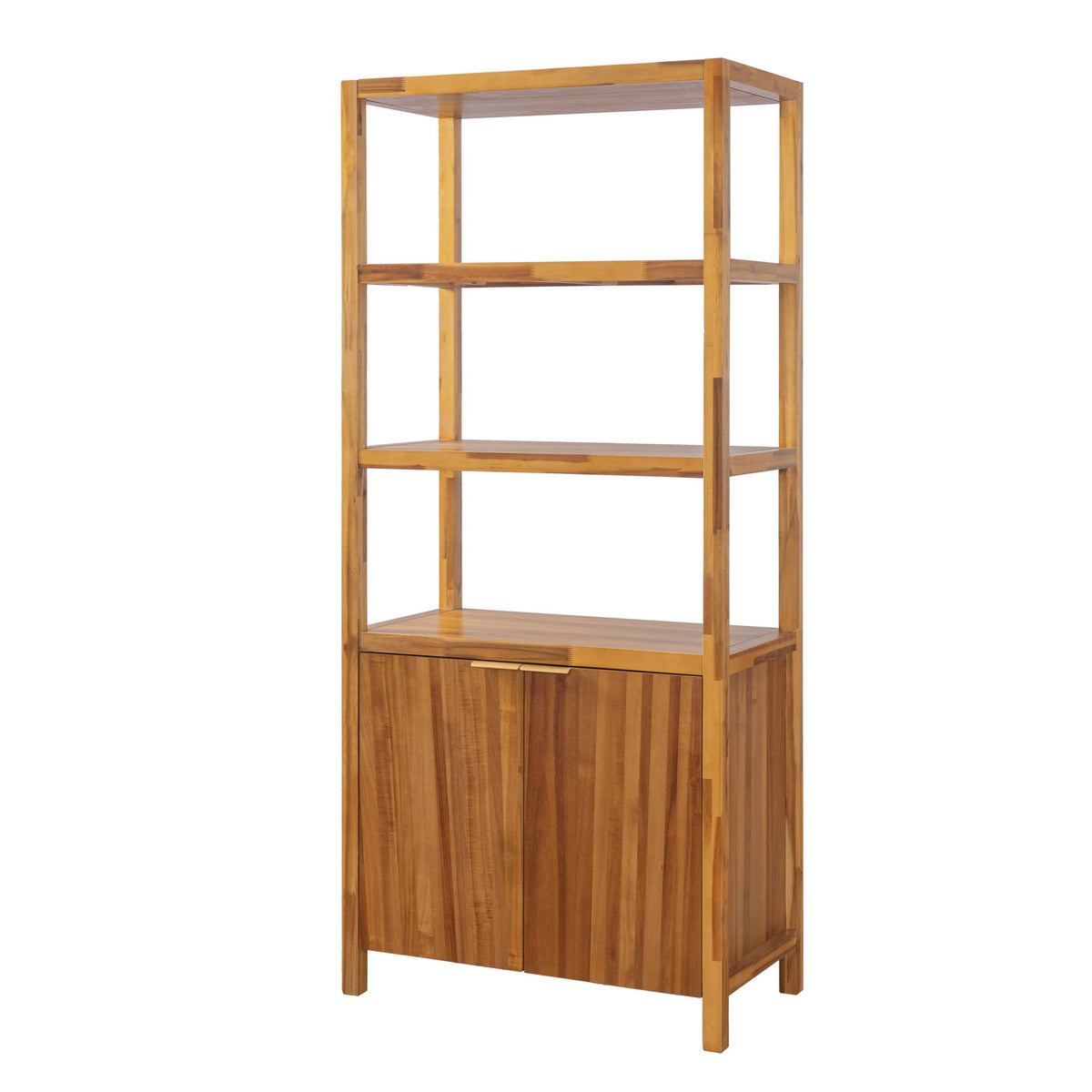 Tall Storage Bookcase Cabinet With 2 Open Shelves & Double Doors, Freestanding Shelving Unit - Natural