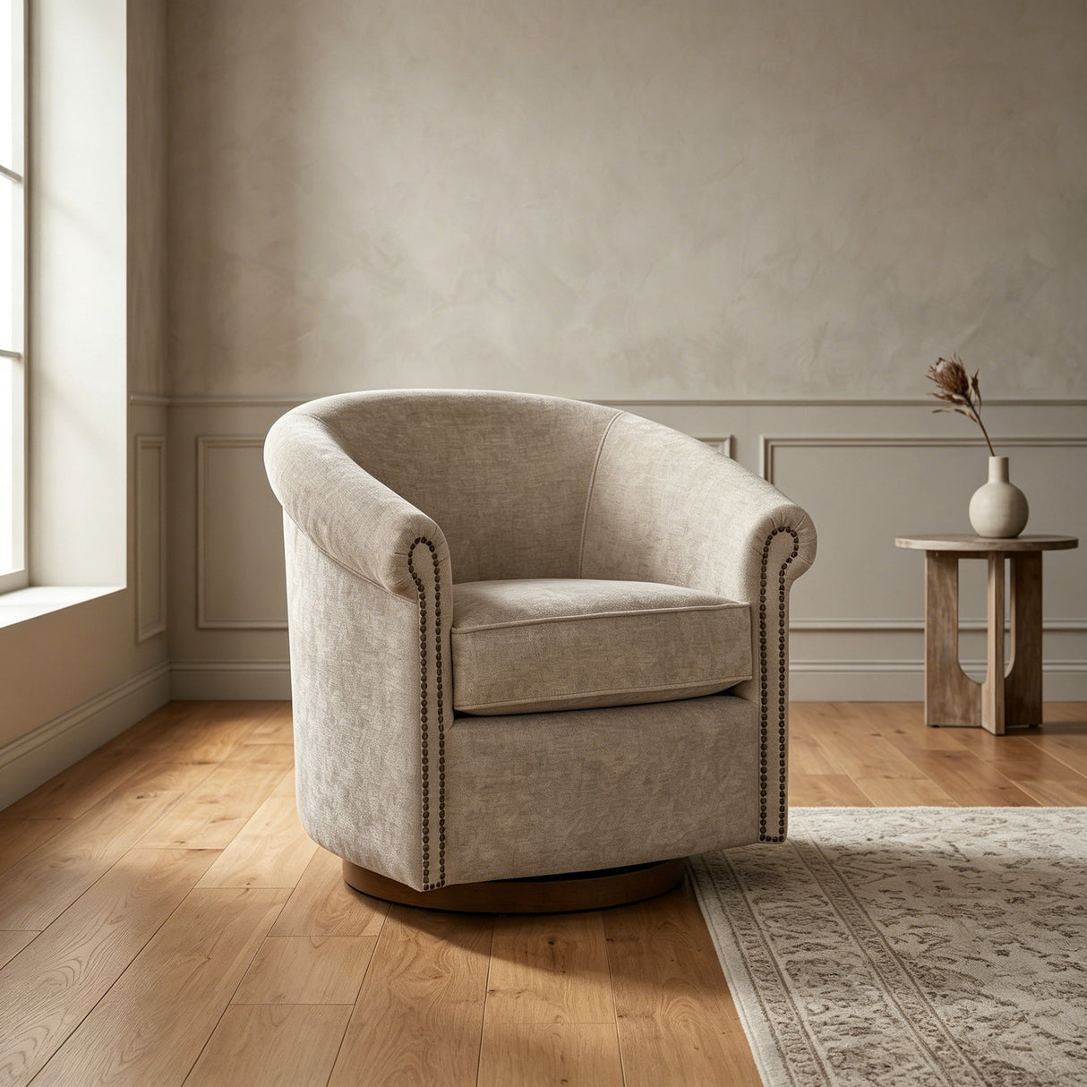 Barrel Swivel Accent Chair, 360 Degree Rotating For Living Room - Sand