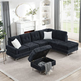 L-Shaped Sectional Sofa With Chaise And Storage Ottoman, Includes 2 Pillows