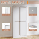 Kitchen Pantry Cabinet Adjustable Storage With 4 Shelves, Heavy Duty Freestanding Pantry Organizer - White