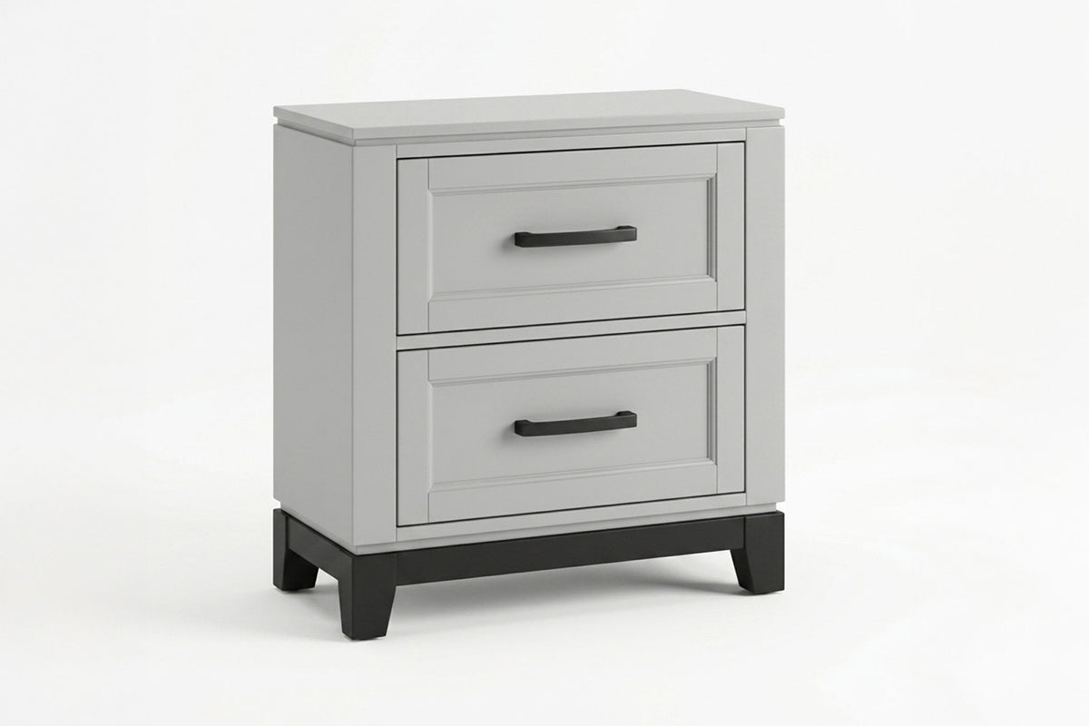 Bedside Table White And Gray 1 Piece Nightstand, 2-Drawers Storage Bedroom Furniture Transitional Style