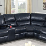 Power Motion Reclining Sectional Sofa With Console Cup Holders And USB Charging Port - Blue