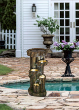 Rustic Decorative Tree Trunk 5 Tier Water Fountain, With Light And Pump, For Indoor And Outdoor - Brown - Feeders & Water - Alpine Outlets