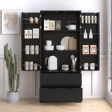 Fluted Kitchen Pantry Cabinet With 2 Large Drawers & 8 Door Spice Rack