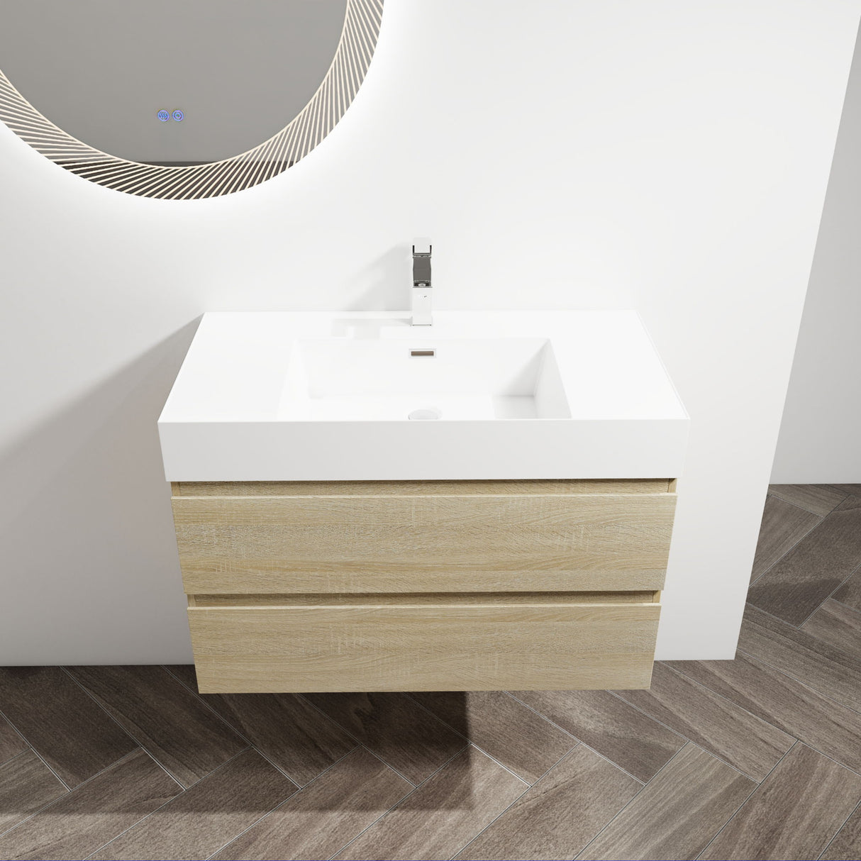 Wall Mounted Bathroom Vanity And Sink, 2 Soft Close Drawers