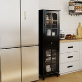 Storage Cabinet, Freestanding Curio Cabinet With Grid Doors & Drawer, Pantry Display Cabinet For Kitchen