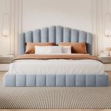 Queen Upholstered Bed Frame With Shell Shaped Headboard - Light Blue - Light Blue