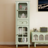 Curio Cabinet, Freestanding Vintage Display Storage Cabinet, Adjustable Shelves - Green