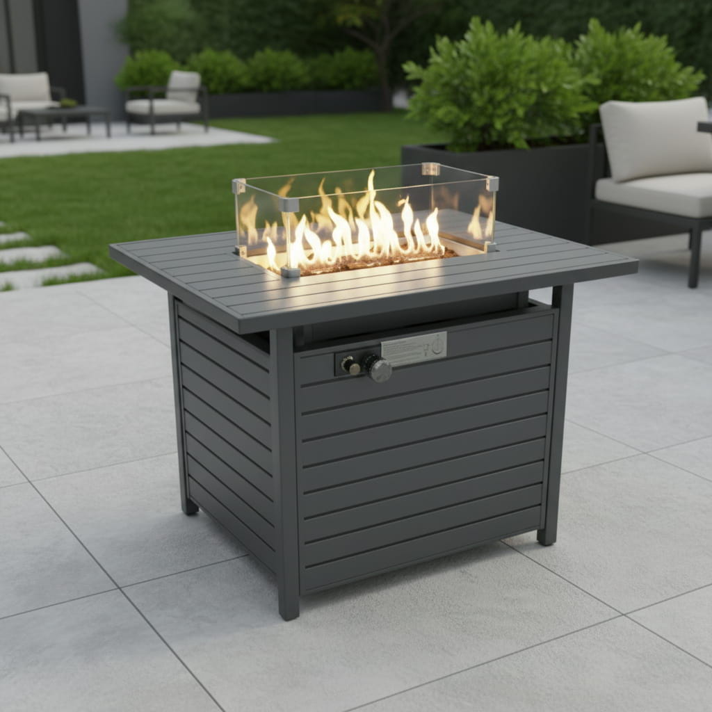 Propane Fire Pit Table Outdoor Heater Steel 50000 BTU 42x25in Dark Gray