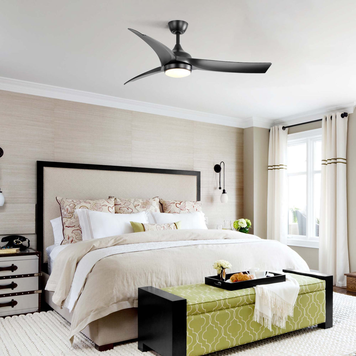 52" Ceiling Fan With 18W LED Light And Remote Control, 3 Blades DC Motor