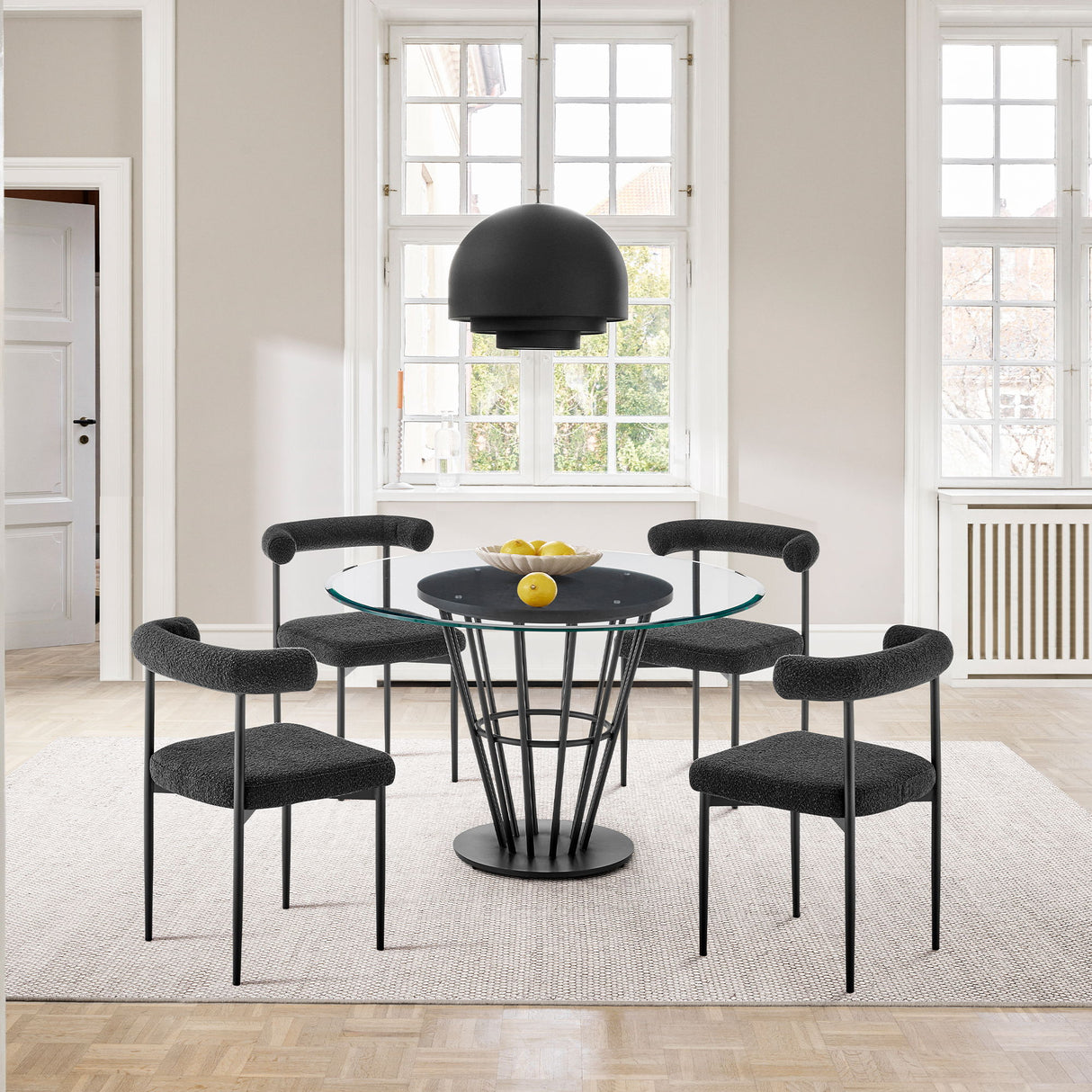 Veronica Shannon -Round Glass Dining Table Set - Matte Black Legs