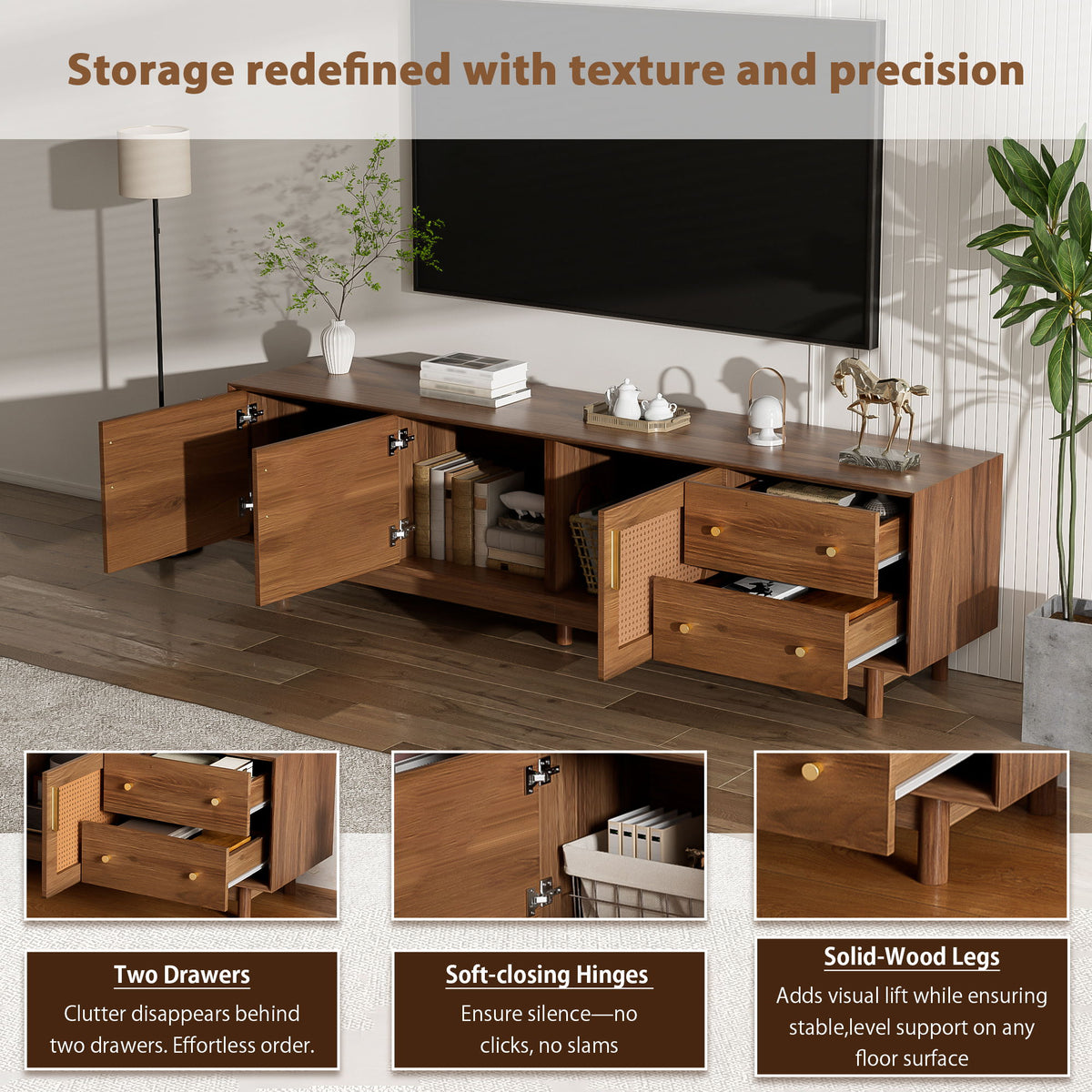 70" TV Stand With Beveled Edge Design - Brown