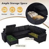 Convertible U-Shaped Sectional Sofa Bed With USB Ports And Storage