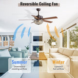 52" Ceiling Fan, 5 Blades, Reversible DC Motor - Coffee