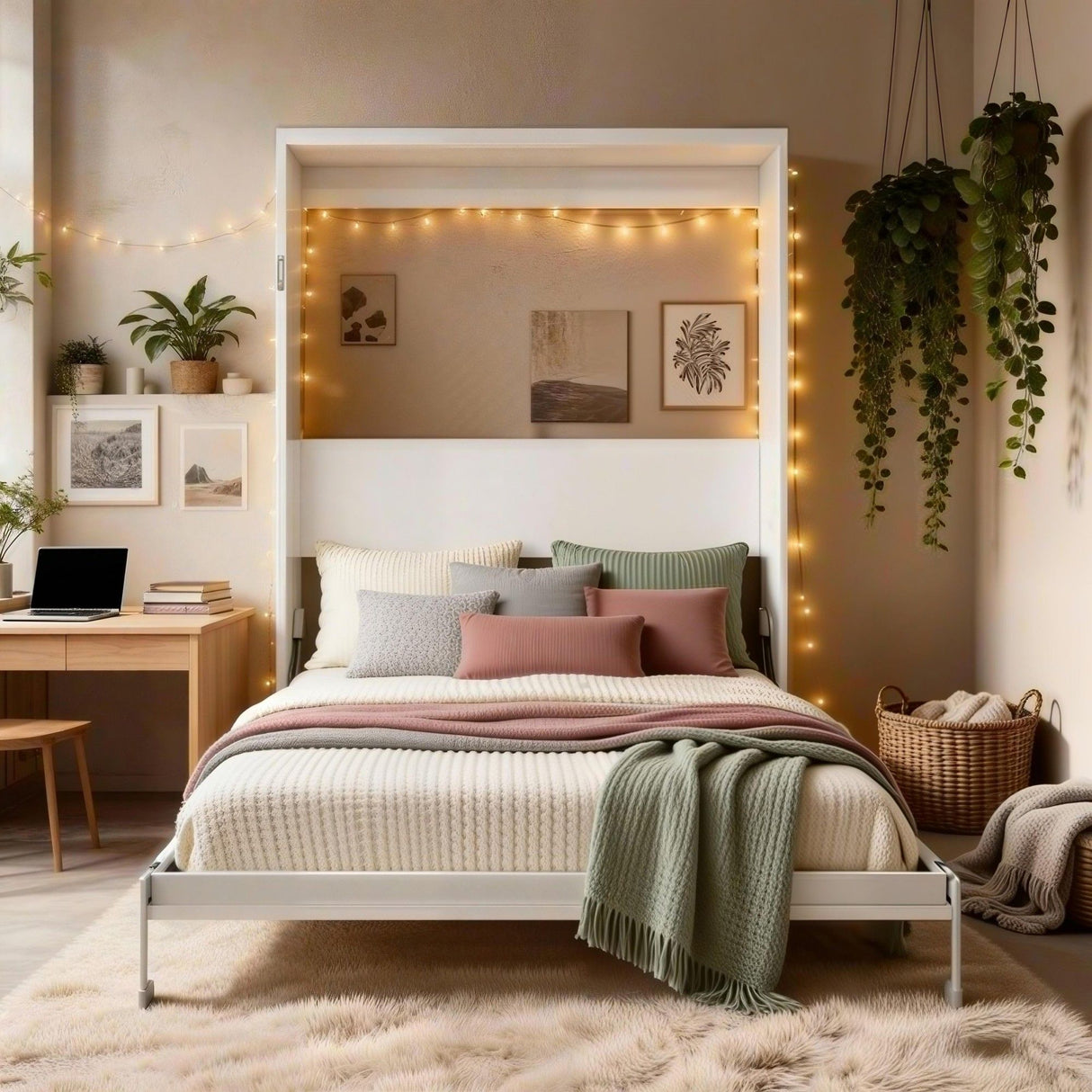 Queen Size Cabinet Wall Bed Mechanism With Desk - Gray