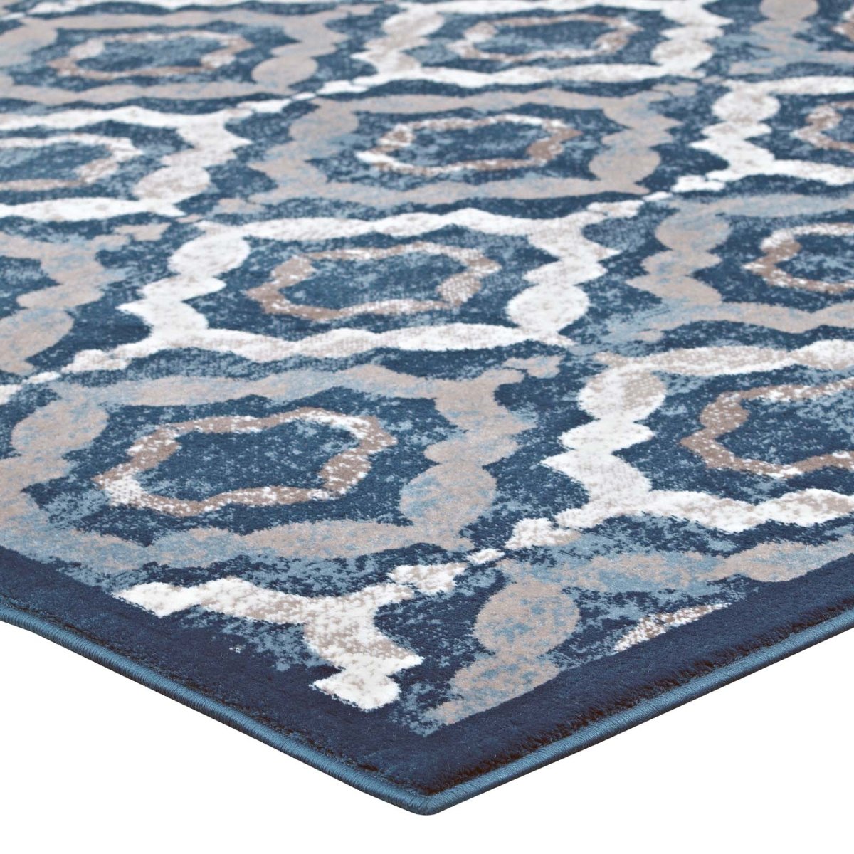 5x8 Beige Moroccan Blue and Ivory Rustic Vintage Moroccan Trellis Polypropylene Area Rug - Mats and Rugs - Alpine Outlets