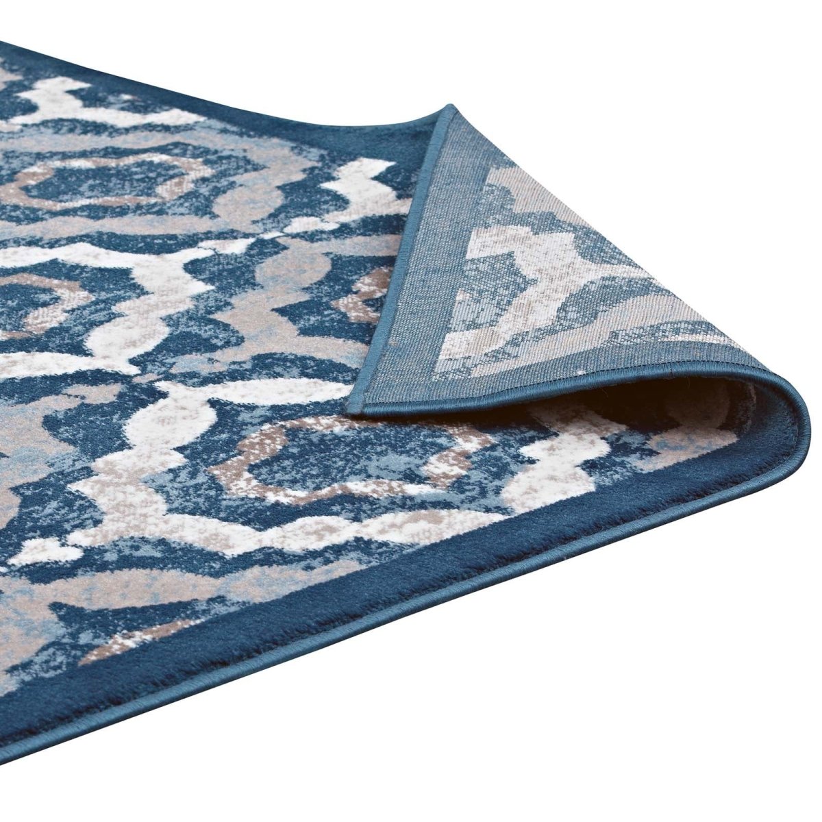 5x8 Beige Moroccan Blue and Ivory Rustic Vintage Moroccan Trellis Polypropylene Area Rug - Mats and Rugs - Alpine Outlets