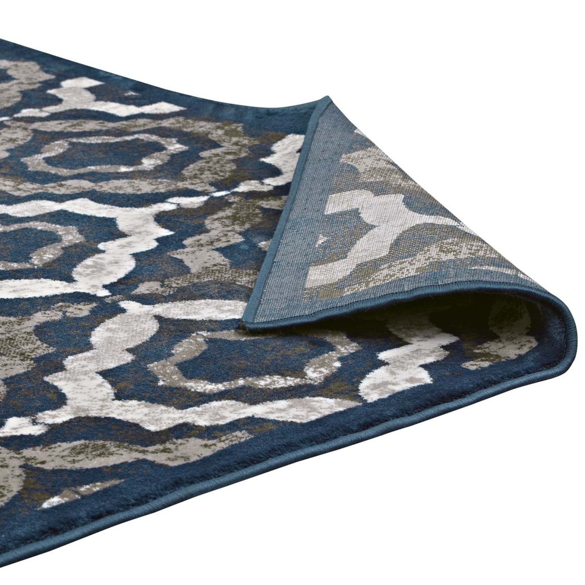 5x8 Ivory Moroccan Blue and Brown Rustic Vintage Moroccan Trellis Polypropylene Area Rug - Mats and Rugs - Alpine Outlets