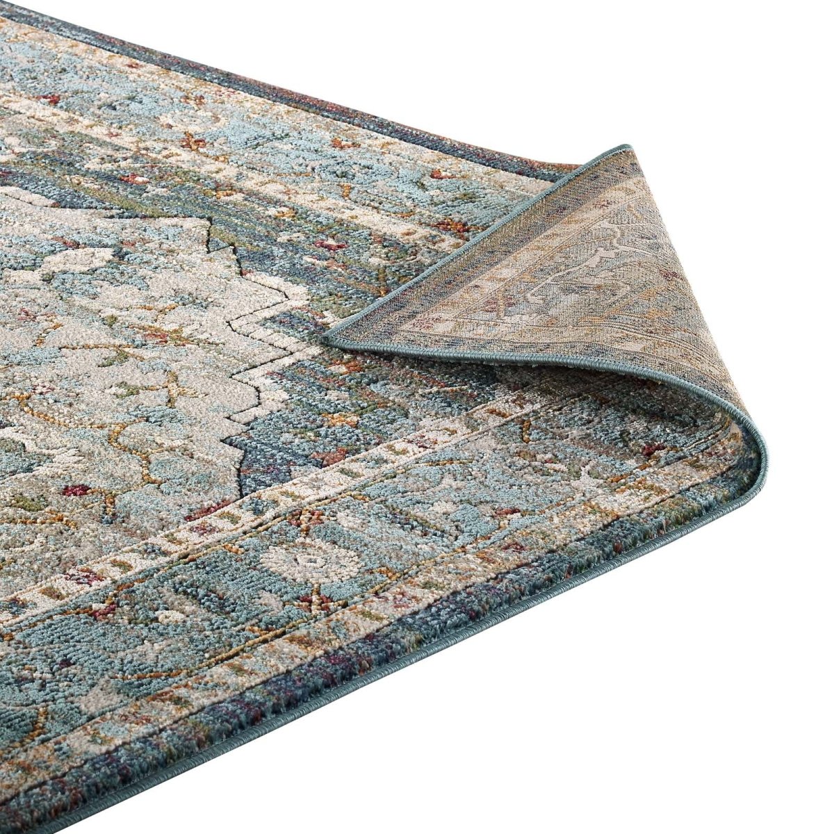 5x8 Multicolor Distressed Vintage Floral Medallion Area Rug - Mats and Rugs - Alpine Outlets