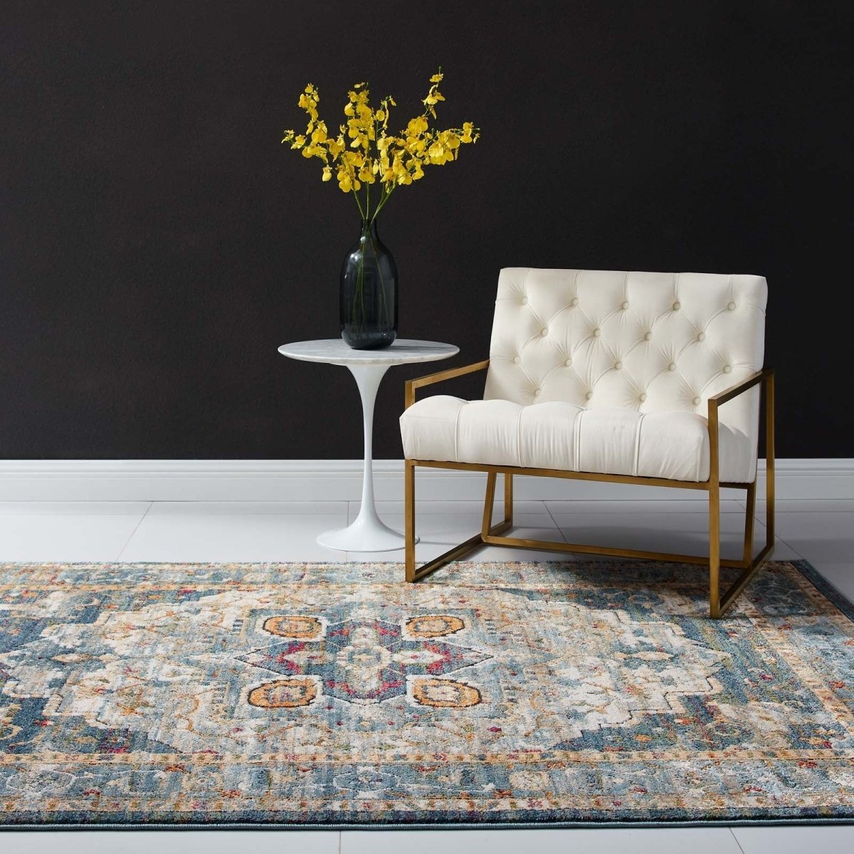 5x8 Multicolor Distressed Vintage Floral Medallion Area Rug - Mats and Rugs - Alpine Outlets