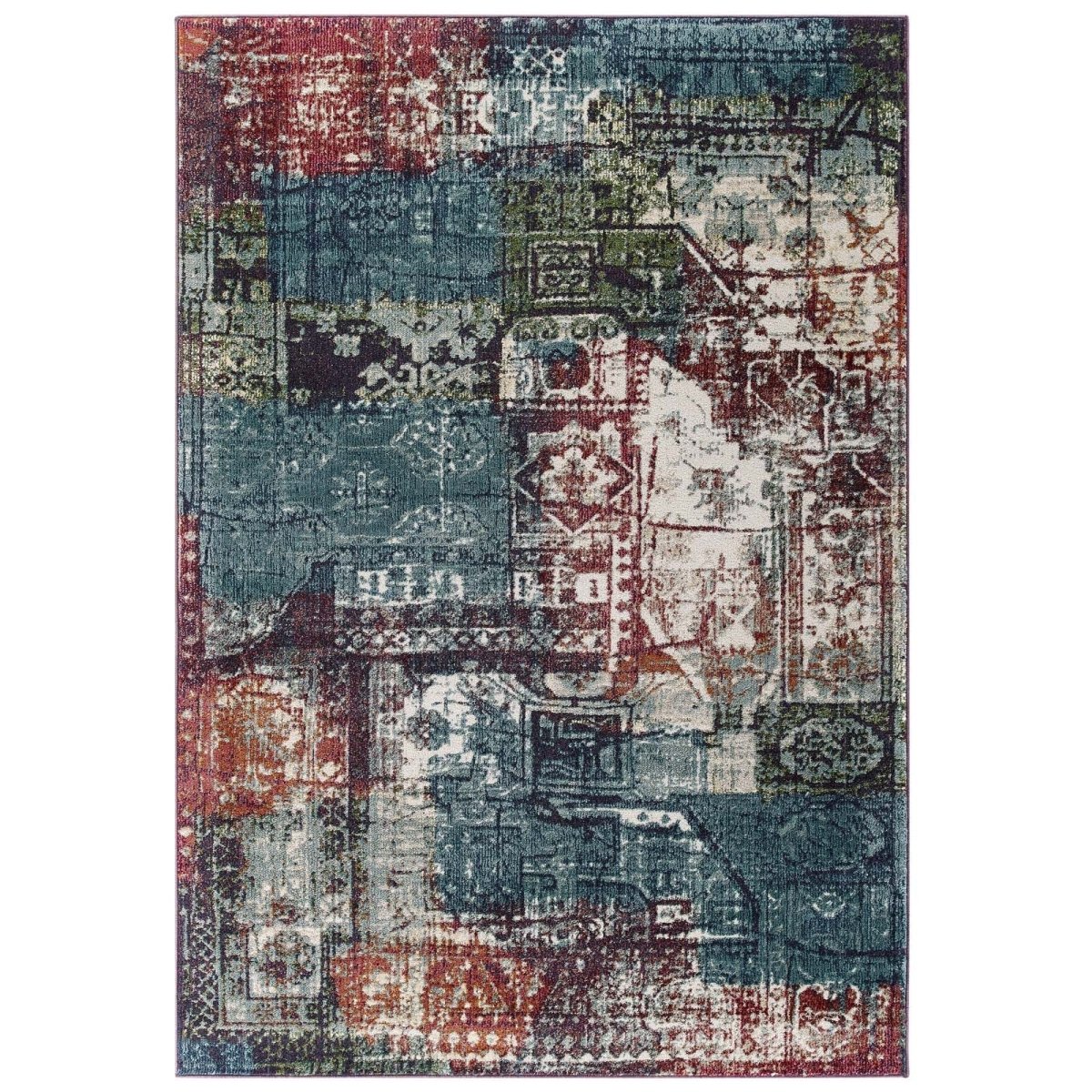 5x8 Multicolored Contemporary Vintage Mosaic Polypropylene Polyester Area Rug - Mats and Rugs - Alpine Outlets