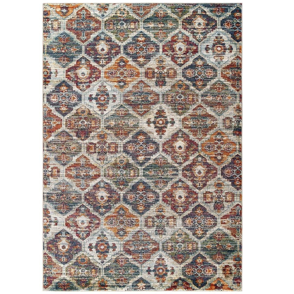 5x8 Multicolored Distressed Vintage Floral Lattice Polypropylene Polyester Area Rug - Mats and Rugs - Alpine Outlets