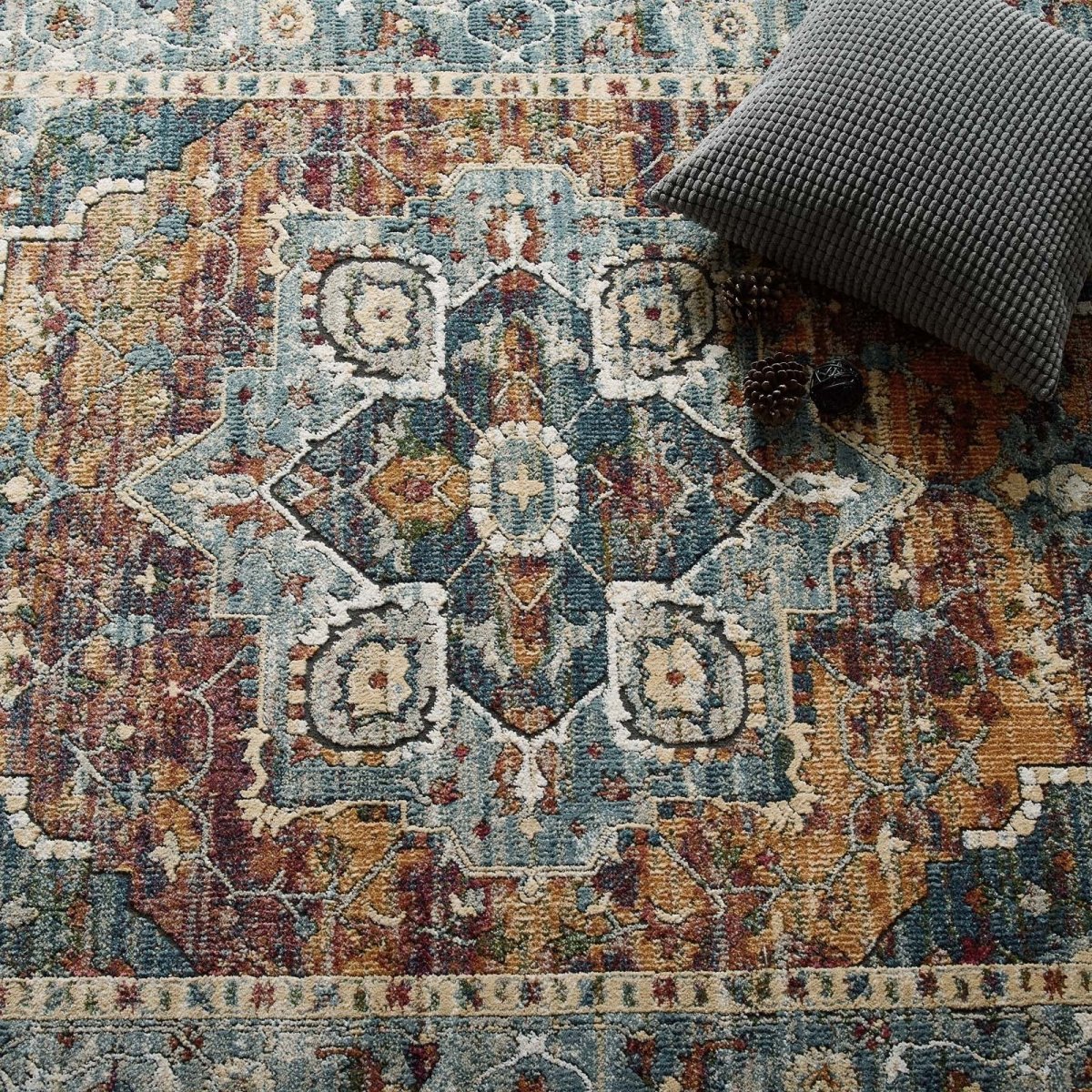 5x8 Multicolored Distressed Vintage Floral Medallion Area Rug - Mats and Rugs - Alpine Outlets
