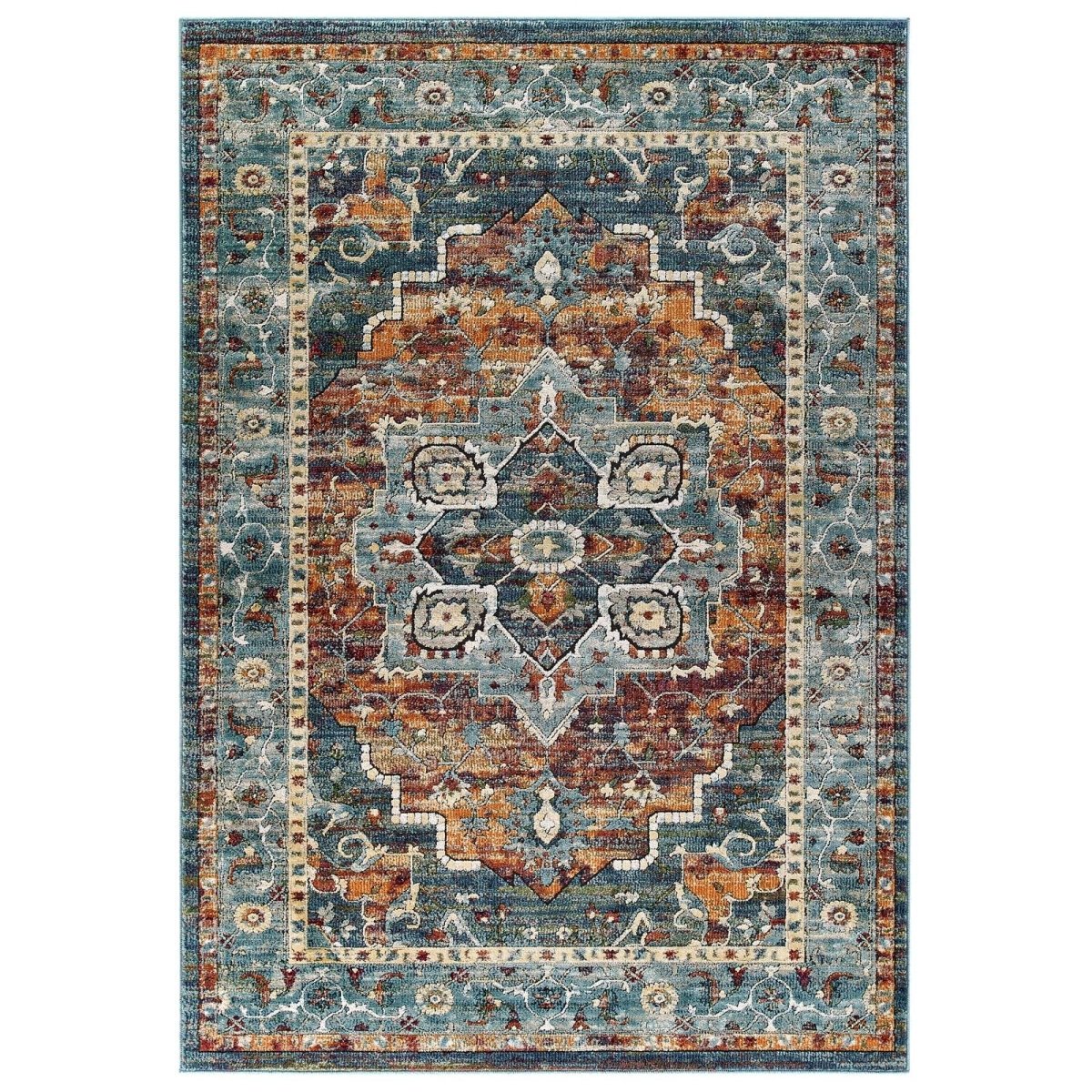 5x8 Multicolored Distressed Vintage Floral Medallion Area Rug - Mats and Rugs - Alpine Outlets