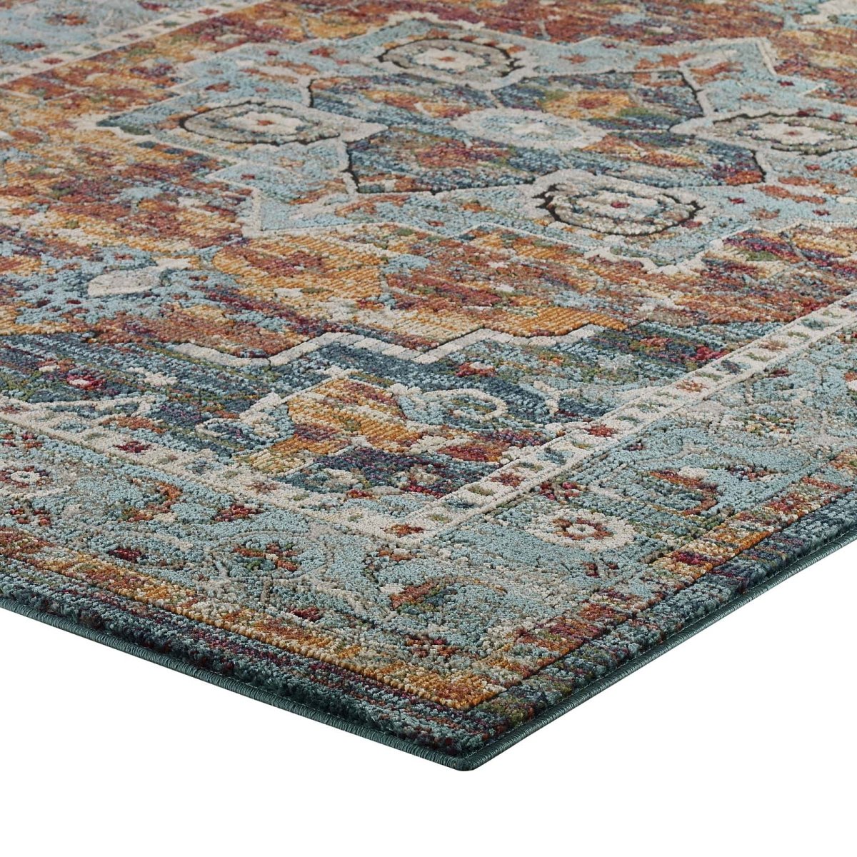 5x8 Multicolored Distressed Vintage Floral Medallion Area Rug - Mats and Rugs - Alpine Outlets