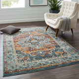 5x8 Multicolored Distressed Vintage Floral Medallion Area Rug - Mats and Rugs - Alpine Outlets