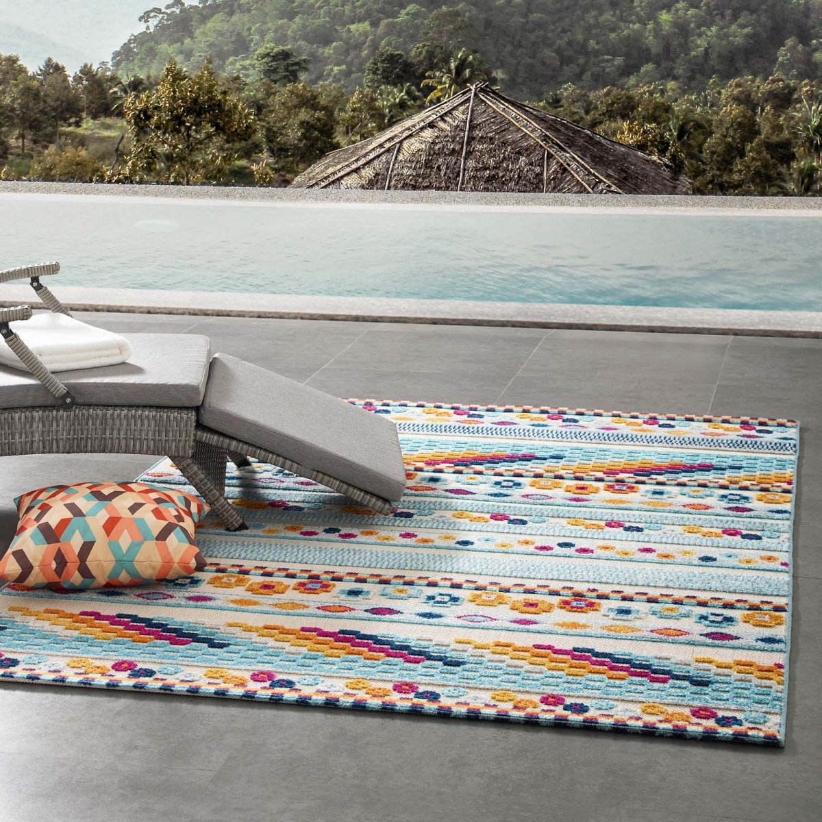 5x8 Multicolored Vintage Abstract Geometric Lattice Indoor/Outdoor Rug - Mats and Rugs - Alpine Outlets