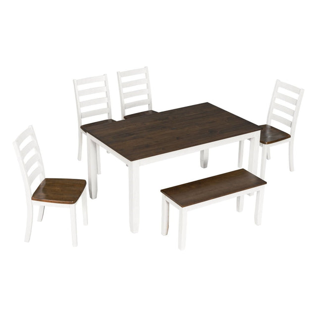 6 Piece Dining Set With 4 Upholstered Chairs & Bench - Walnut - 6 Piece Dining Room Sets available at Alpine Outlets in Denver