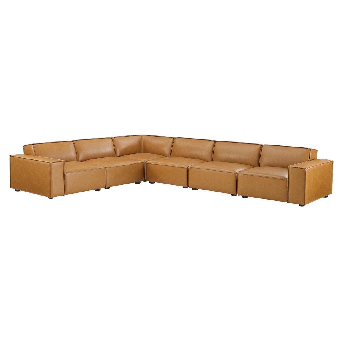 6 - Piece Vegan Leather Modular Sectional Sofa 163 Inch in Tan - Living Room Furniture available at Alpine Outlets in Denver