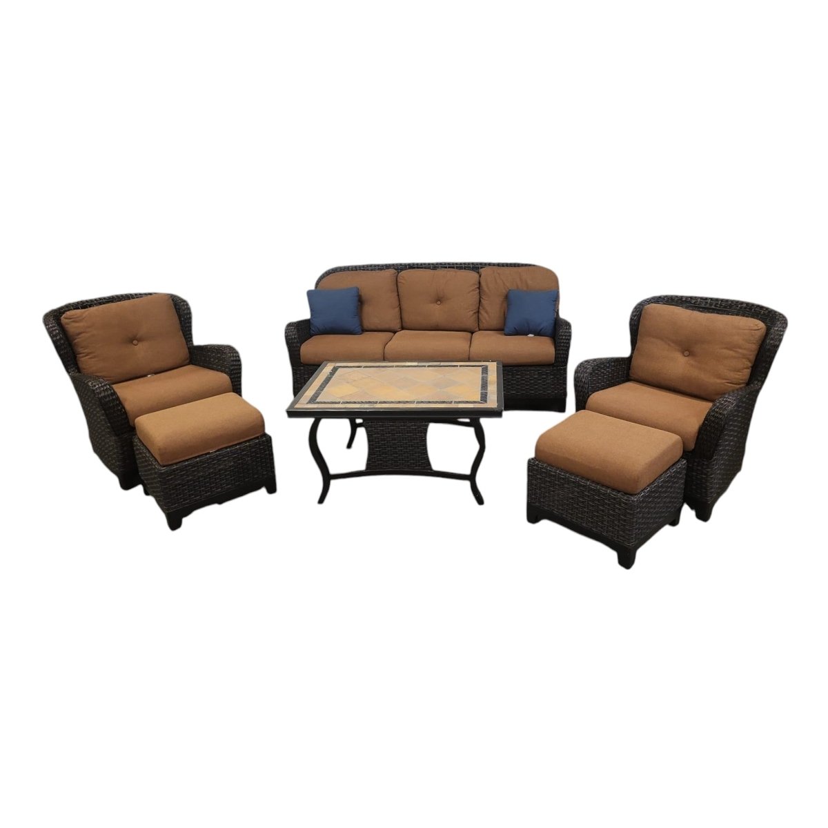 6 - Piece Woven Outdoor Seating Group with Cushions - Alpine Outlets