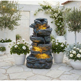 6 - Tier Outdoor Cascading Stone Water Fountain with 3 LED Lights - 🟢 Outdoor Decor available at Alpine Outlets in Denver