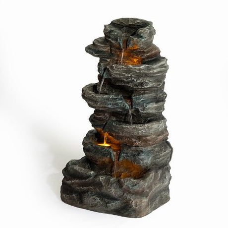 6 - Tier Outdoor Cascading Stone Water Fountain with 3 LED Lights - 🟢 Outdoor Decor available at Alpine Outlets in Denver