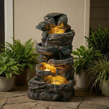 6 - Tier Outdoor Cascading Stone Water Fountain with 3 LED Lights - 🟢 Outdoor Decor available at Alpine Outlets in Denver