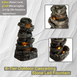 6 - Tier Outdoor Cascading Stone Water Fountain with 3 LED Lights - 🟢 Outdoor Decor available at Alpine Outlets in Denver