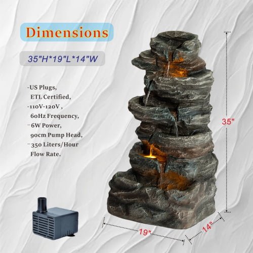 6 - Tier Outdoor Cascading Stone Water Fountain with 3 LED Lights - 🟢 Outdoor Decor available at Alpine Outlets in Denver