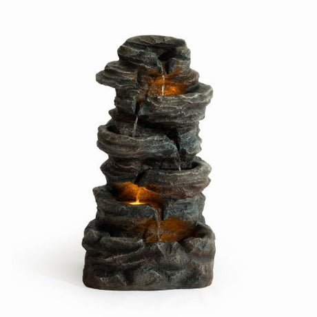 6 - Tier Outdoor Cascading Stone Water Fountain with 3 LED Lights - 🟢 Outdoor Decor available at Alpine Outlets in Denver